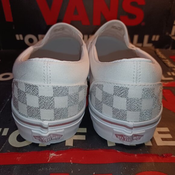 Vans Men's 11.5 Checkered Slip-On Metallic True White VN000CT5W00 Checkerboard - Picture 9 of 13